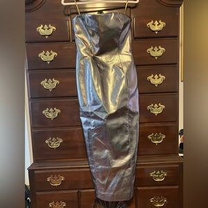 For All Mankind METALLIC STRAPLESS Midi DRESS STEEL Size-Small